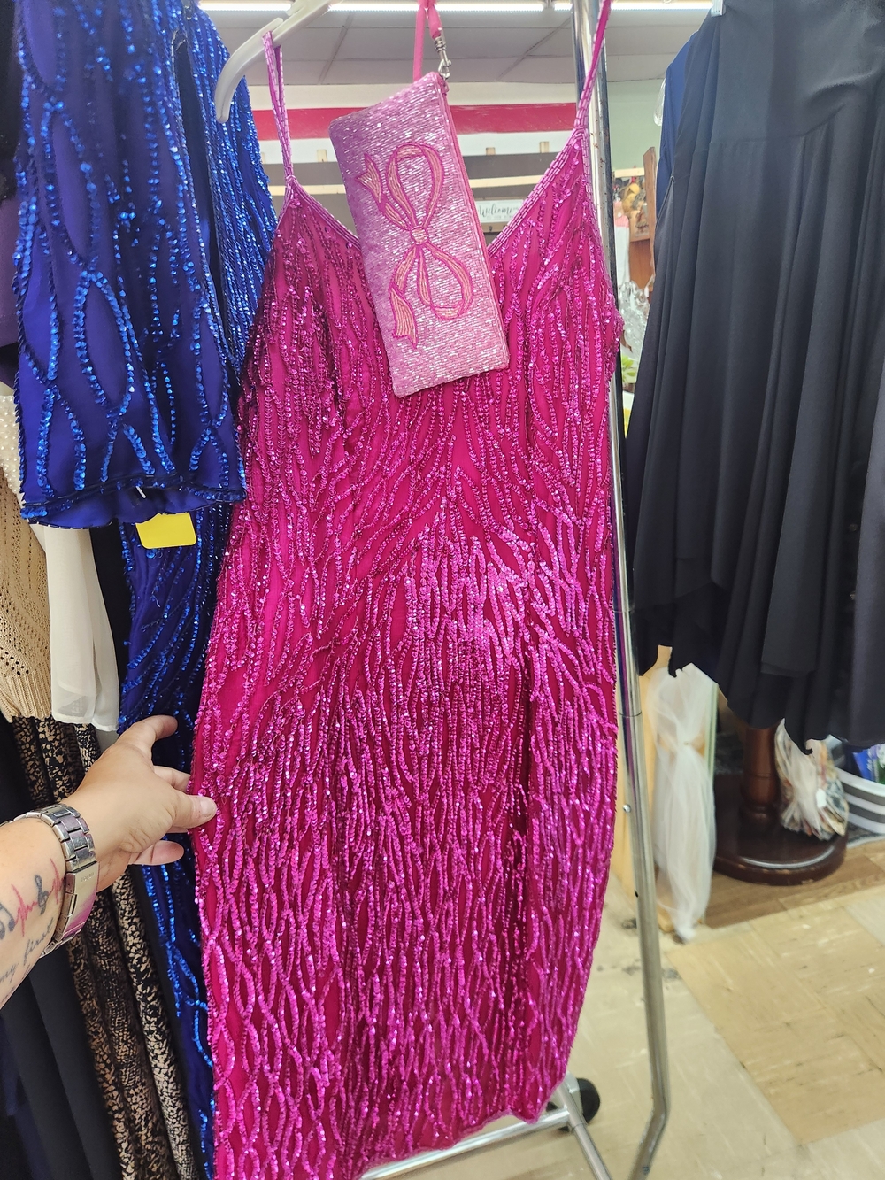 Stenay Fuchsia Sequined Mini Slip Dress